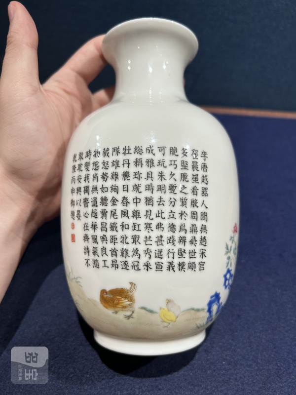 民国 粉彩乾隆鸡缸杯图胆瓶 - 图4